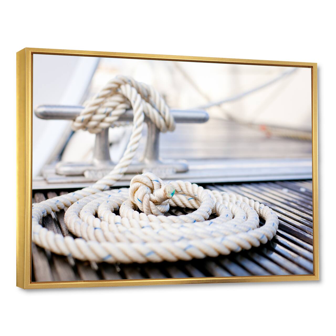 Designart - White Nautical Mooring Rope - Modern Landscape Framed Canvas Art